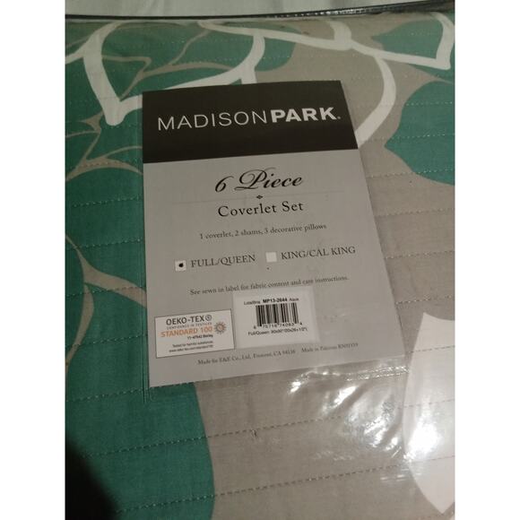 Madison  Park Reversible Floral 6 Piece Coverlet Set Aqua & Gray Full / Queen - Picture 7 of 9
